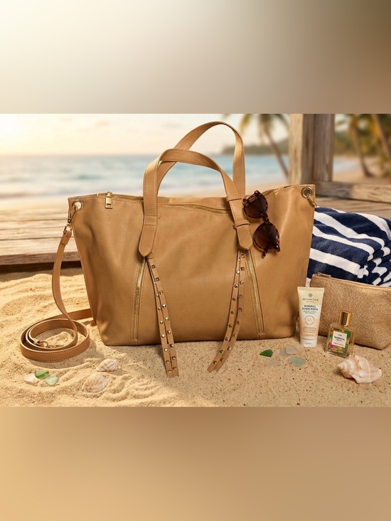 Steve Madden Handbags - Steve Madden Tan Studded Tassel Tote – Large Boho Shoulder Bag
